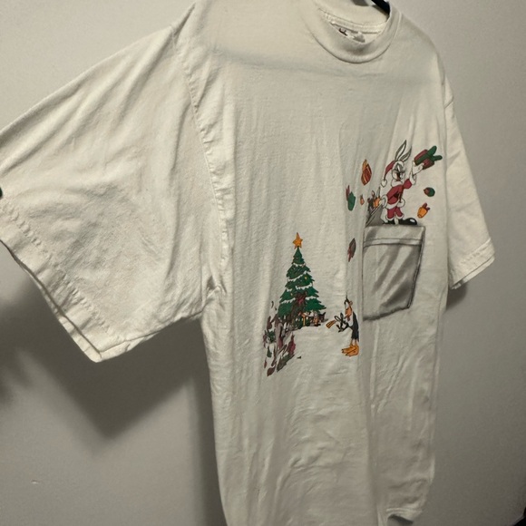 Vintage Looney Tunes Christmas T-Shirt 90s Shirt Bugs Bunny & Tasmania Devil - Picture 7 of 11